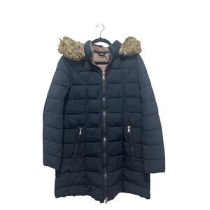 Laundry by Shelli Segal Quilted Blue Long Removable Hood Puffer Winter Coat L